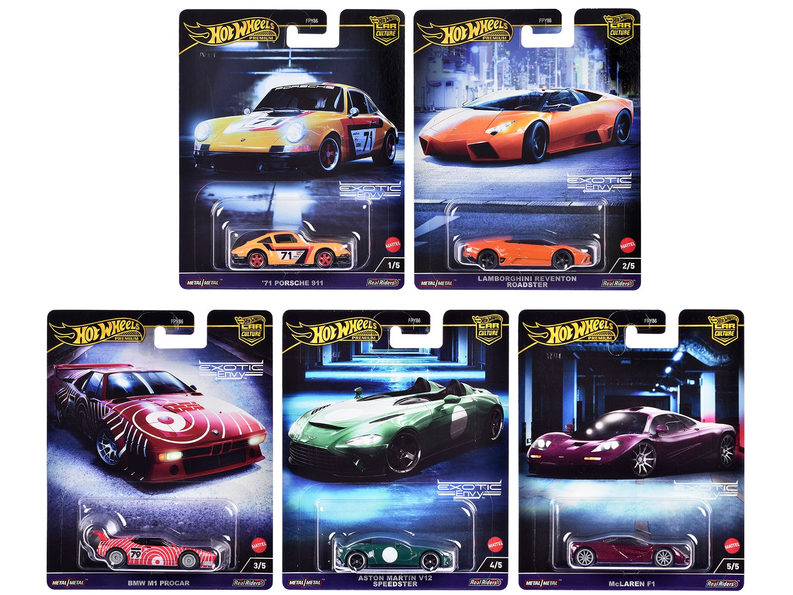 "Exotic Envy" 5 piece Set "Car Culture" 2024 Series G Diecast Model Cars by Hot Wheels Hotwheels