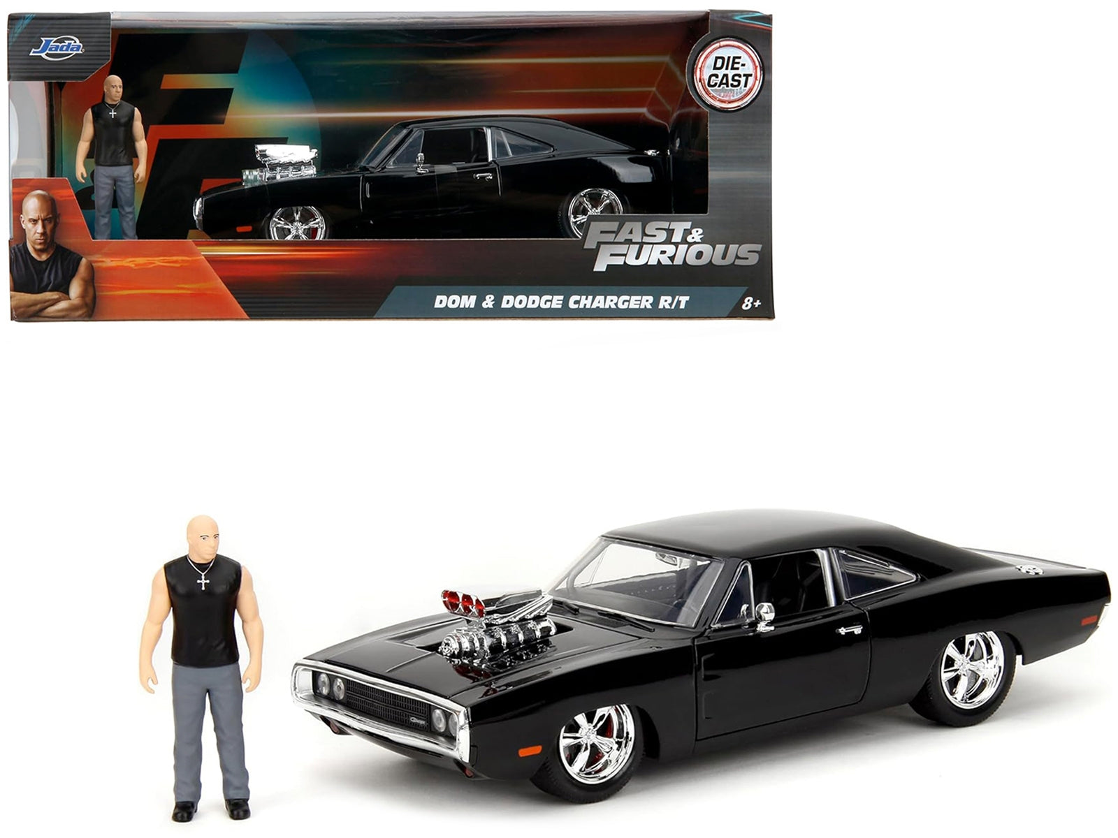 Dodge Charger R/T Black with Dom Diecast Figure "Fast & Furious" (2009) Movie "Hollywood Rides" Series 1/24 Diecast Model Car by Jada Jada