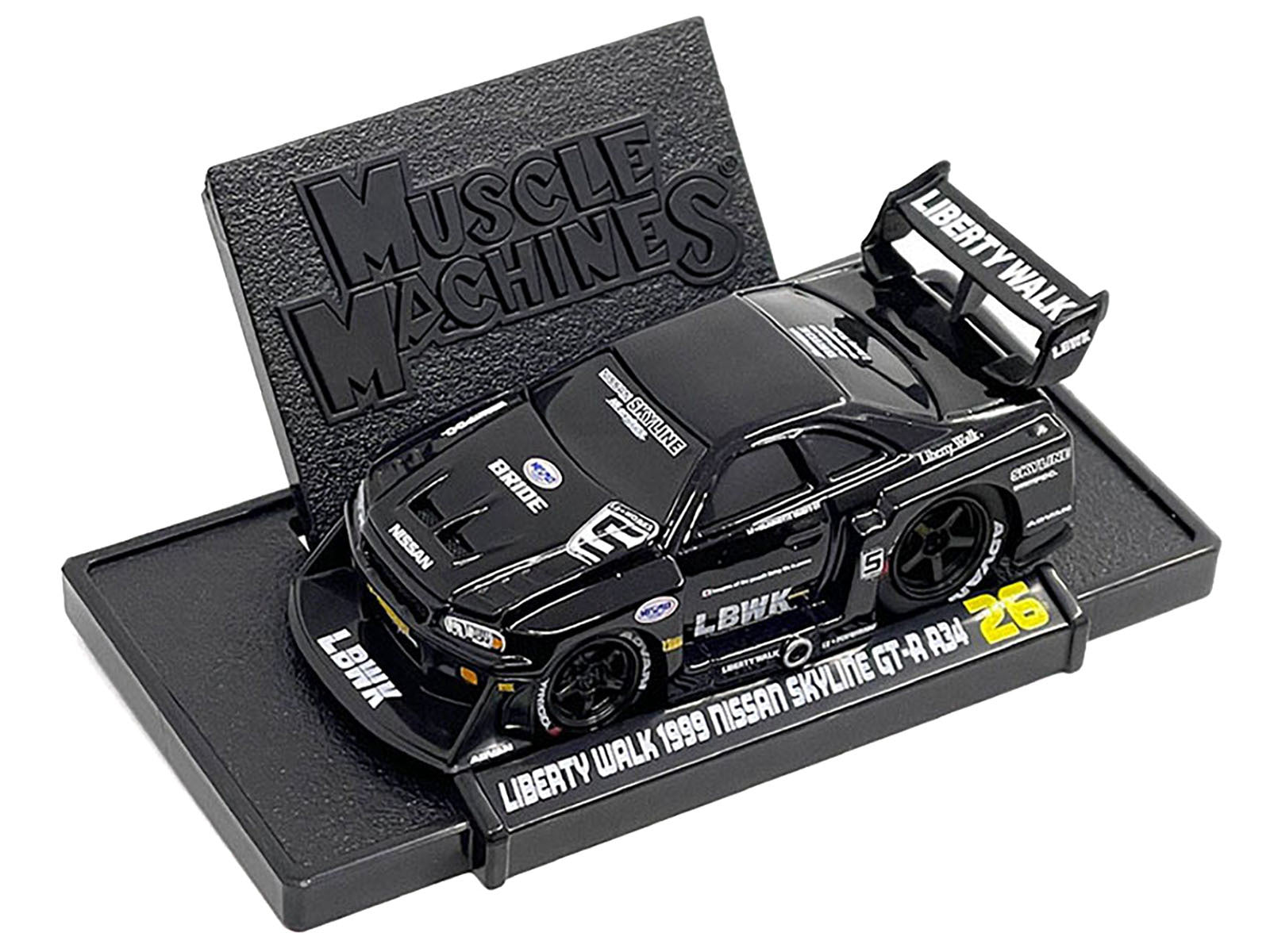 1999 Nissan Skyline GT-R (R34) #5 "Liberty Walk" Black 1/64 Diecast Model Car by Muscle Machines Muscle Machines