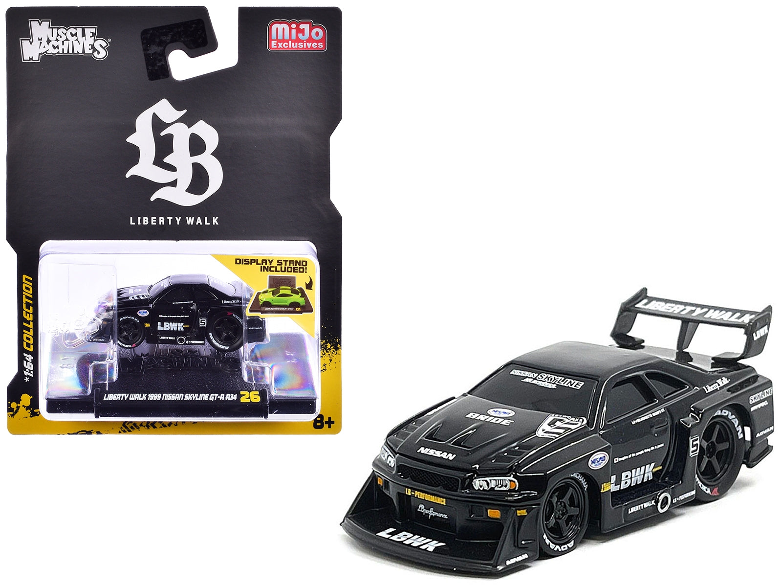 1999 Nissan Skyline GT-R (R34) #5 "Liberty Walk" Black 1/64 Diecast Model Car by Muscle Machines Muscle Machines