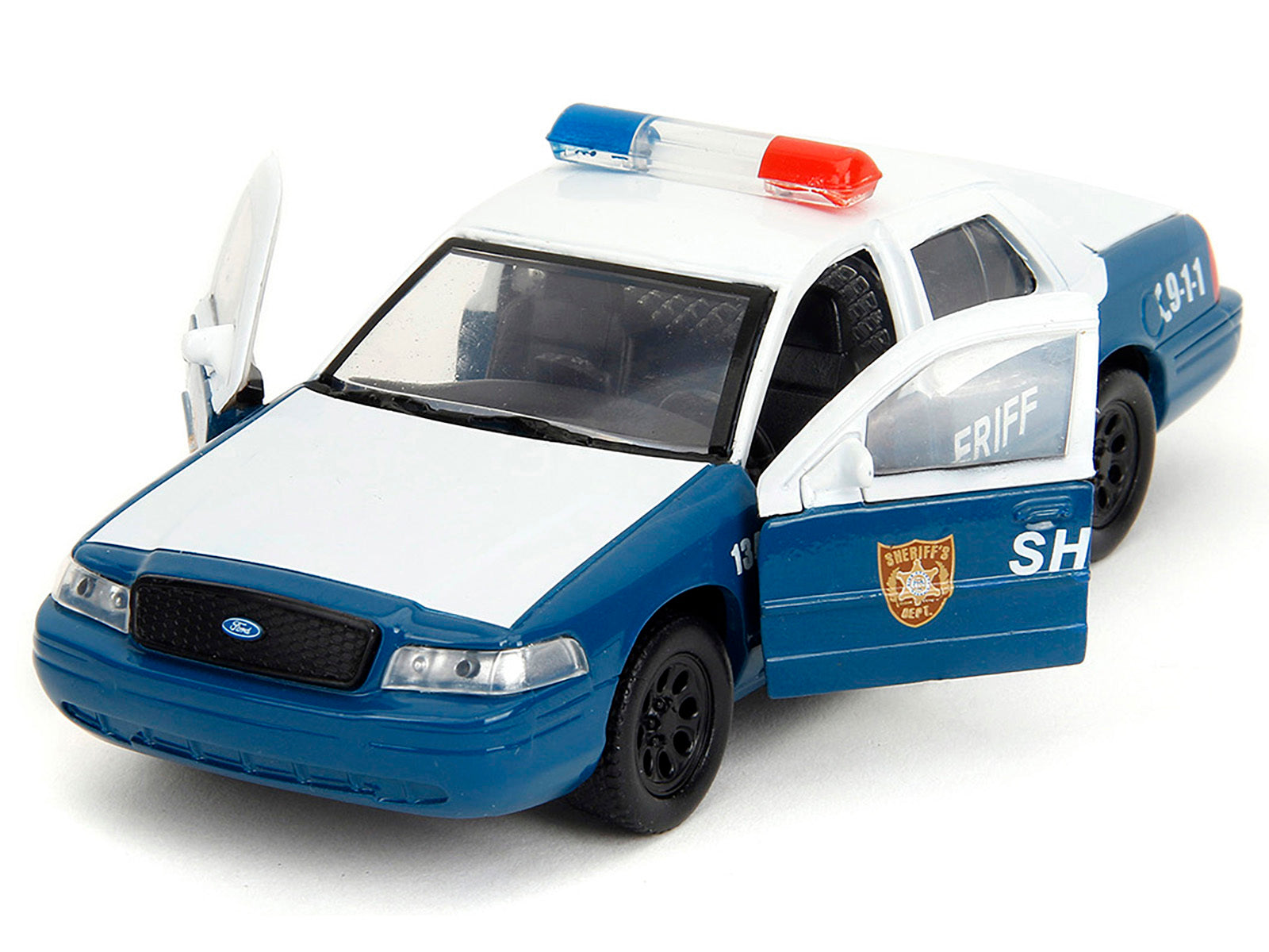 Rick Grimes' Ford Crown Victoria "Sheriff" Blue and White "The Walking Dead" (2010-2022) TV Series "Hollywood Rides" Series 1/32 Diecast Model Car by Jada Jada