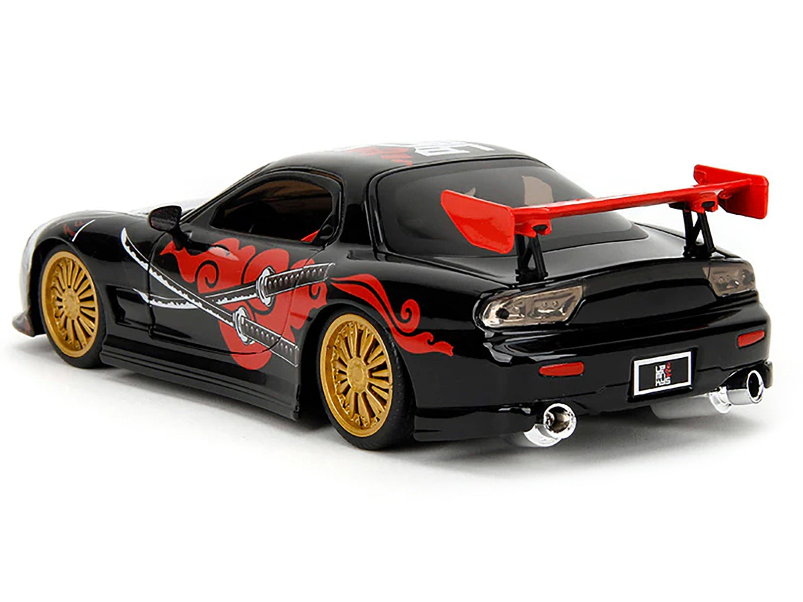 1993 Mazda RX-7 Black with Graphics "Lab Monkeys" with Saru Diecast Figure "Hollywood Rides" Series 1/24 Diecast Model Car by Jada Jada