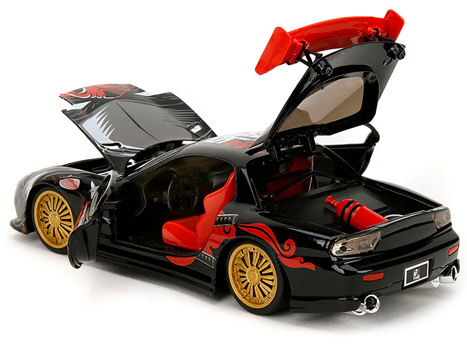 1993 Mazda RX-7 Black with Graphics "Lab Monkeys" with Saru Diecast Figure "Hollywood Rides" Series 1/24 Diecast Model Car by Jada Jada