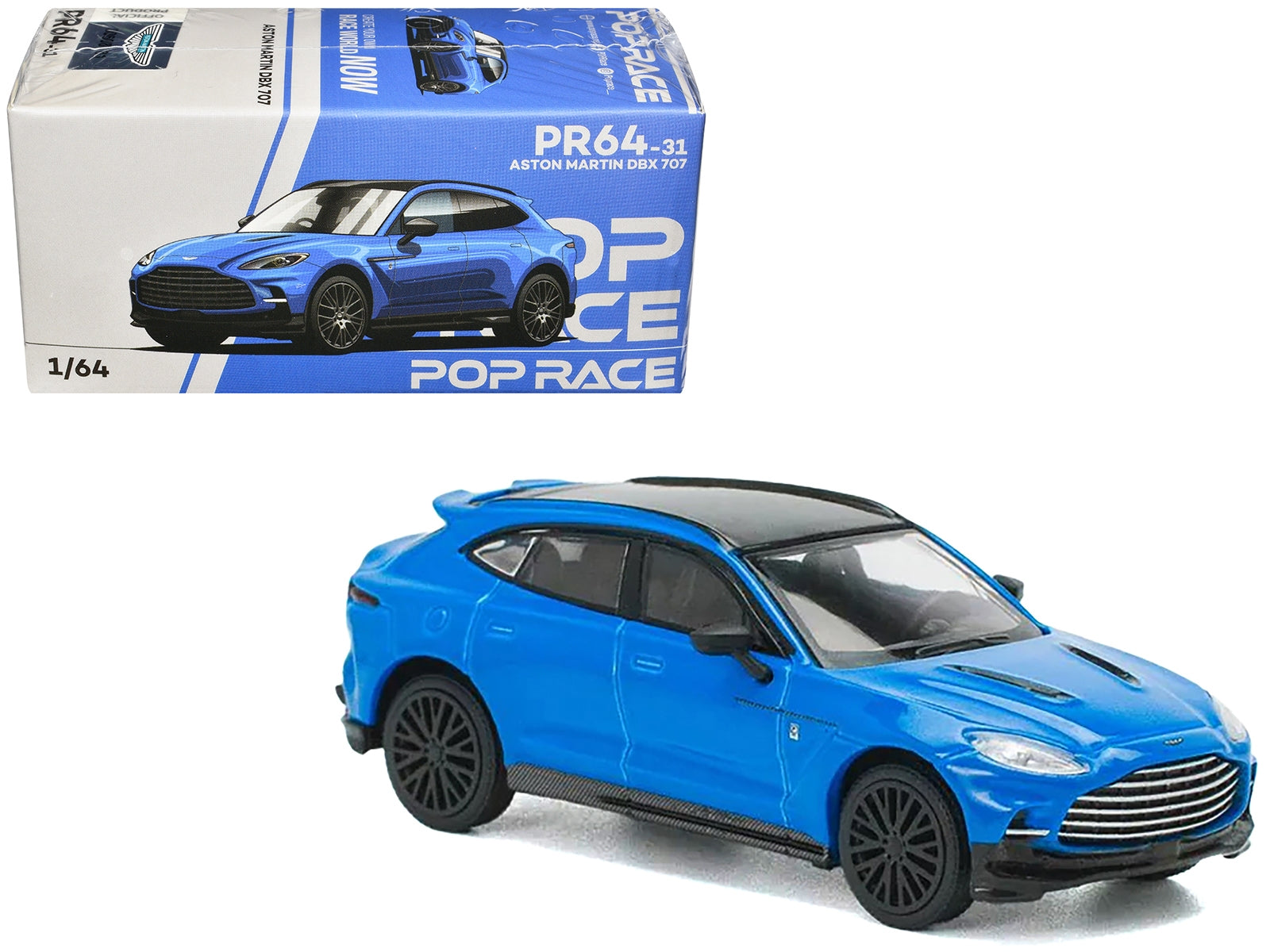 Aston Martin DBX 707 Blue with Black Top 1/64 Diecast Model Car by Pop Race Pop Race