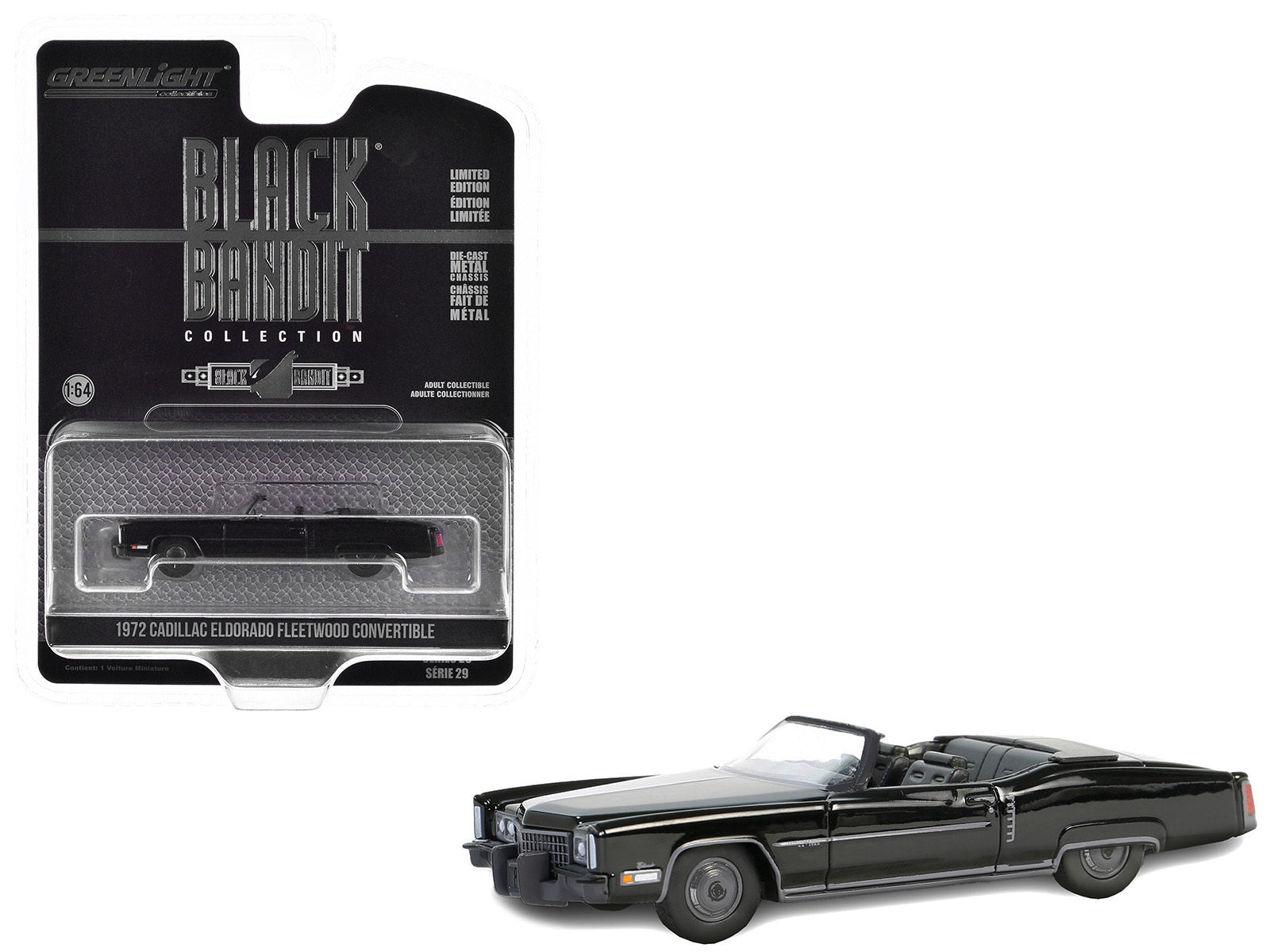 1972 Cadillac Eldorado Fleetwood Convertible Black "Black Bandit" Series 29 1/64 Diecast Model Car by Greenlight Greenlight