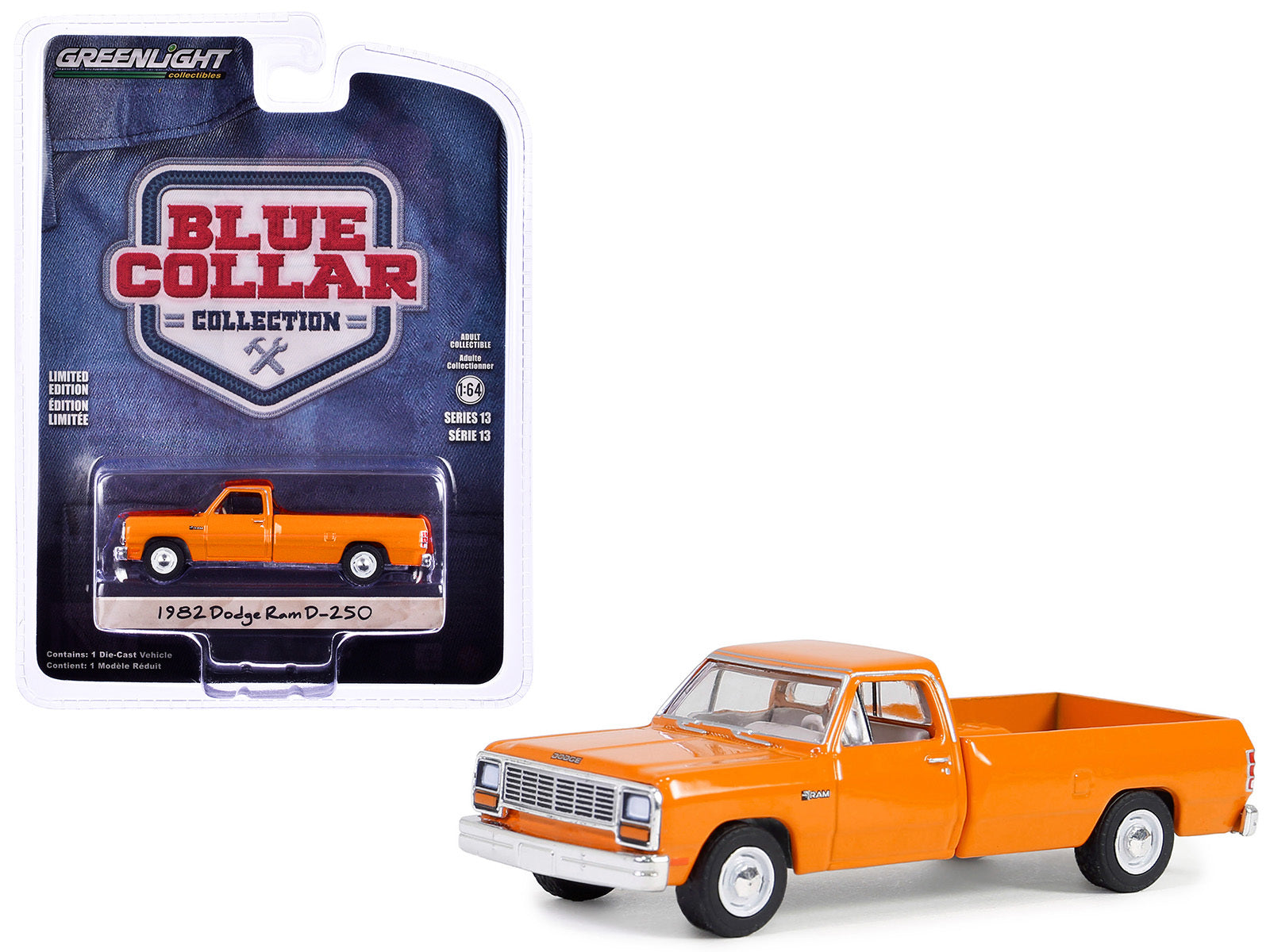 1982 Dodge Ram D-250 Pickup Truck DOT Orange "Blue Collar Collection" Series 13 1/64 Diecast Model Car by Greenlight Greenlight