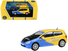 Load image into Gallery viewer, 2001 Honda Civic Type R EP3 Blue and Yellow with Black Hood &quot;Spoon Sports&quot; 1/64 Diecast Model Car by Paragon Models Paragon
