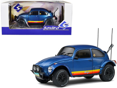 1975 Volkswagen Beetle Baja Blue Metallic with Stripes 1/18 Diecast Model Car by Solido Solido