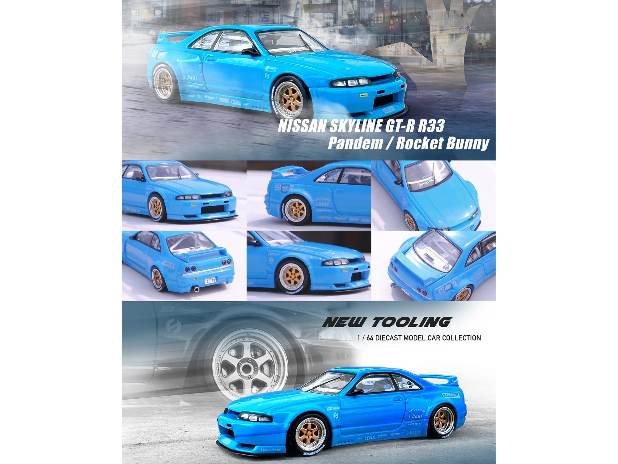 Nissan Skyline GT-R (R33) RHD (Right Hand Drive) Blue "Pandem - Rocket Bunny" 1/64 Diecast Model Car by Inno Models Inno Models