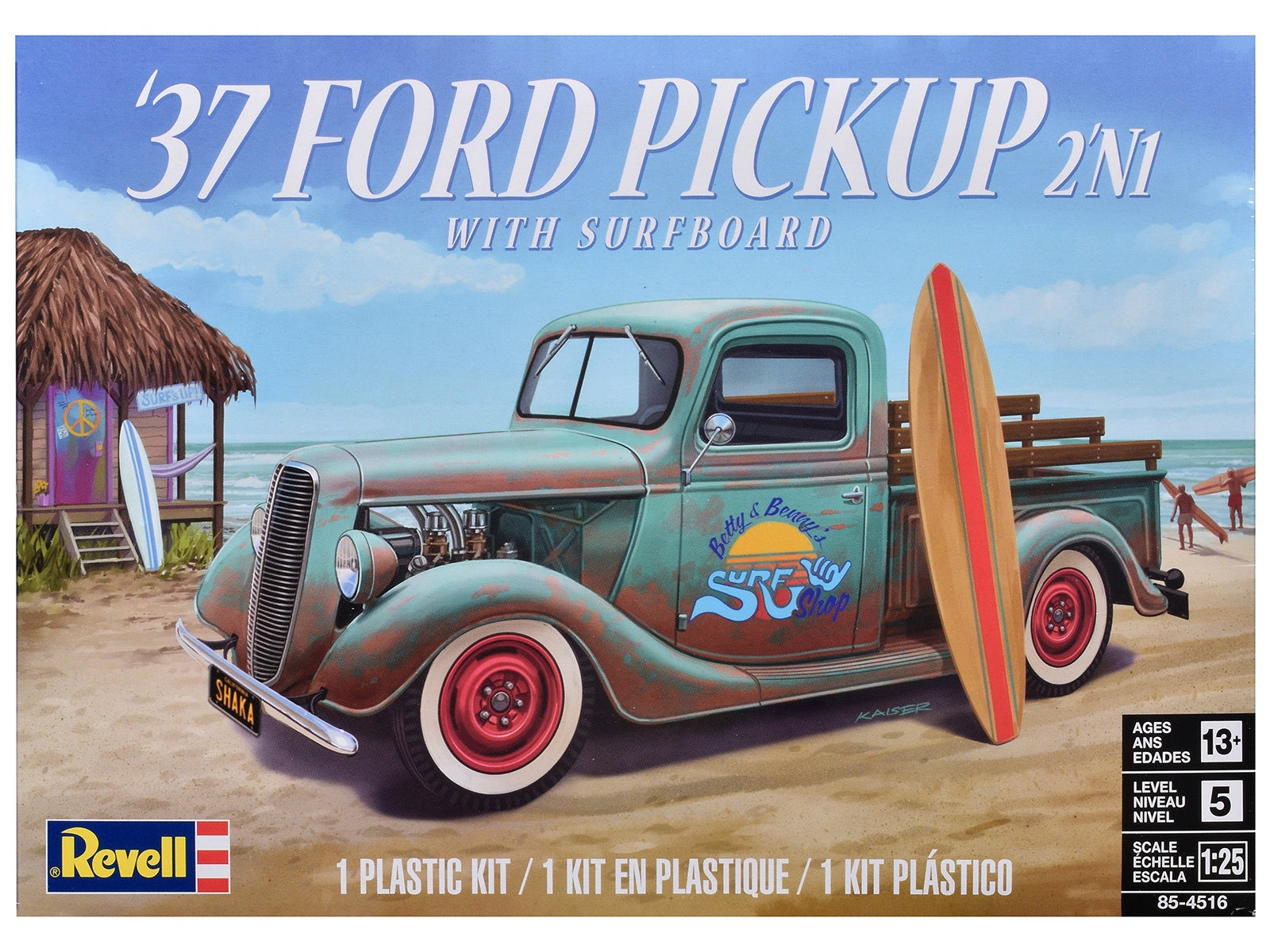 Level 5 Model Kit 1937 Ford Pickup Truck with Surfboard 2-in-1 Kit 1/25 Scale Model by Revell Revell