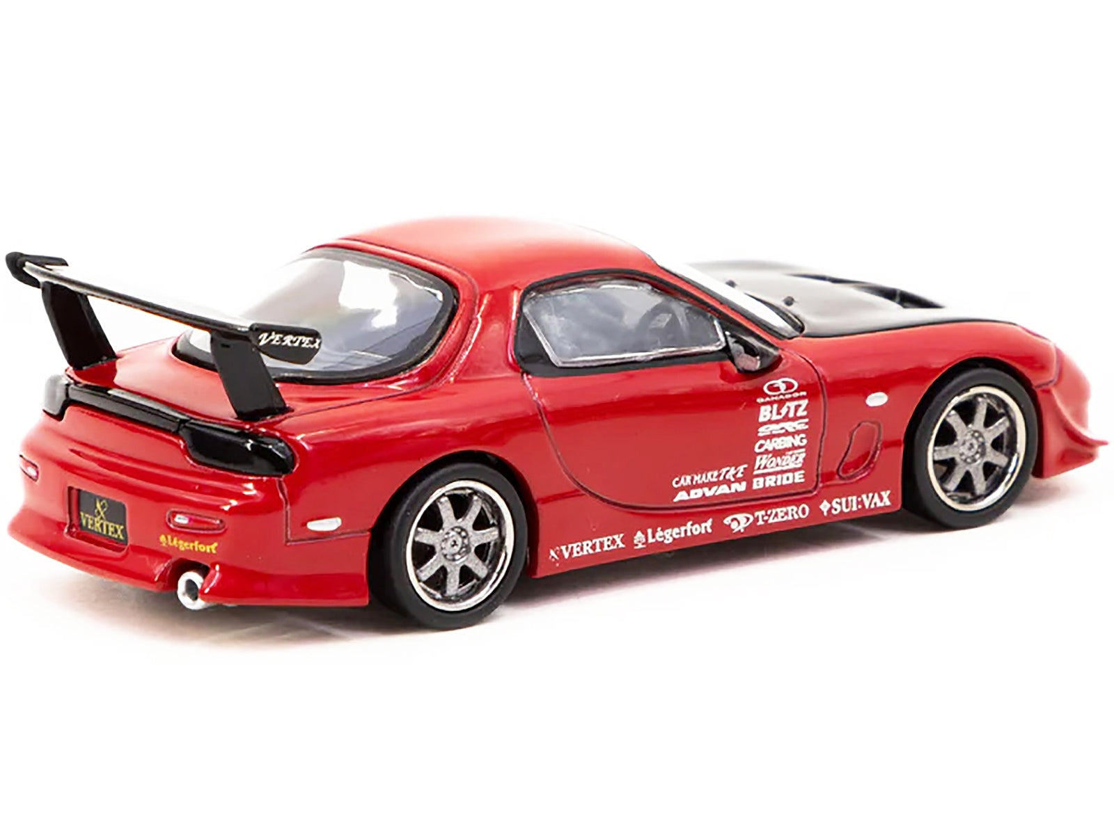 Mazda RX-7 FD3S "VERTEX" RHD (Right Hand Drive) Red with Black Hood "Global64" Series 1/64 Diecast Model Car by Tarmac Works Tarmac Works