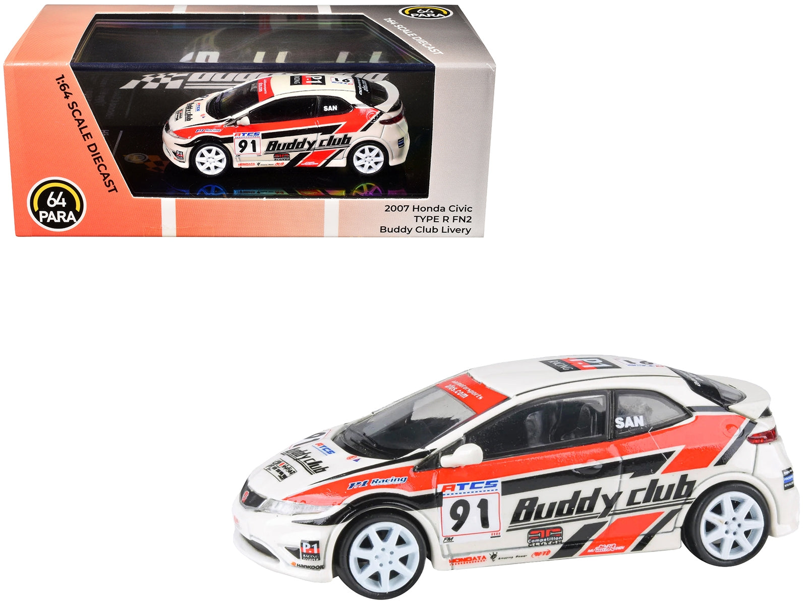 2007 Honda Civic Type R FN2 RHD (Right Hand Drive) #91 "Buddy Club - Asian Touring Car Series" (2012) 1/64 Diecast Model Car by Paragon Models Paragon