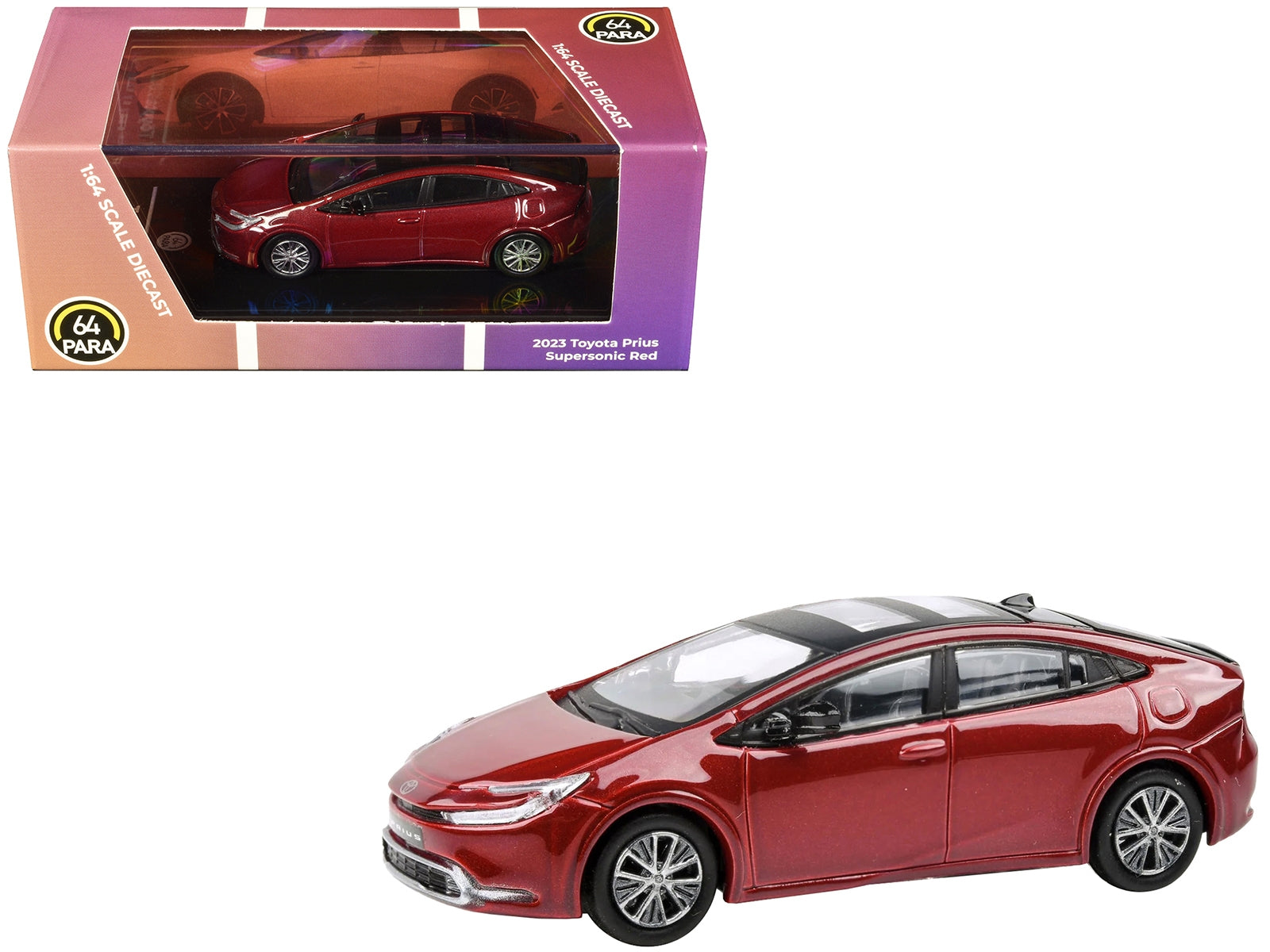 2023 Toyota Prius Supersonic Red Metallic with Black Top and Sun Roof and Sun Roof 1/64 Diecast Model Car by Paragon Models Paragon