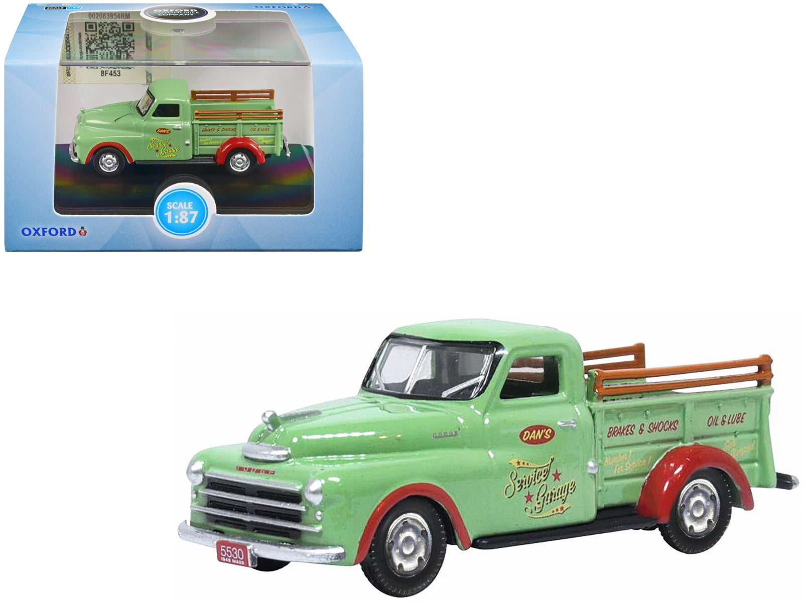 1948 Dodge B-1B Pickup Truck Green "Dan's Service Garage" 1/87 (HO) Scale Diecast Model Car by Oxford Diecast Oxford Diecast