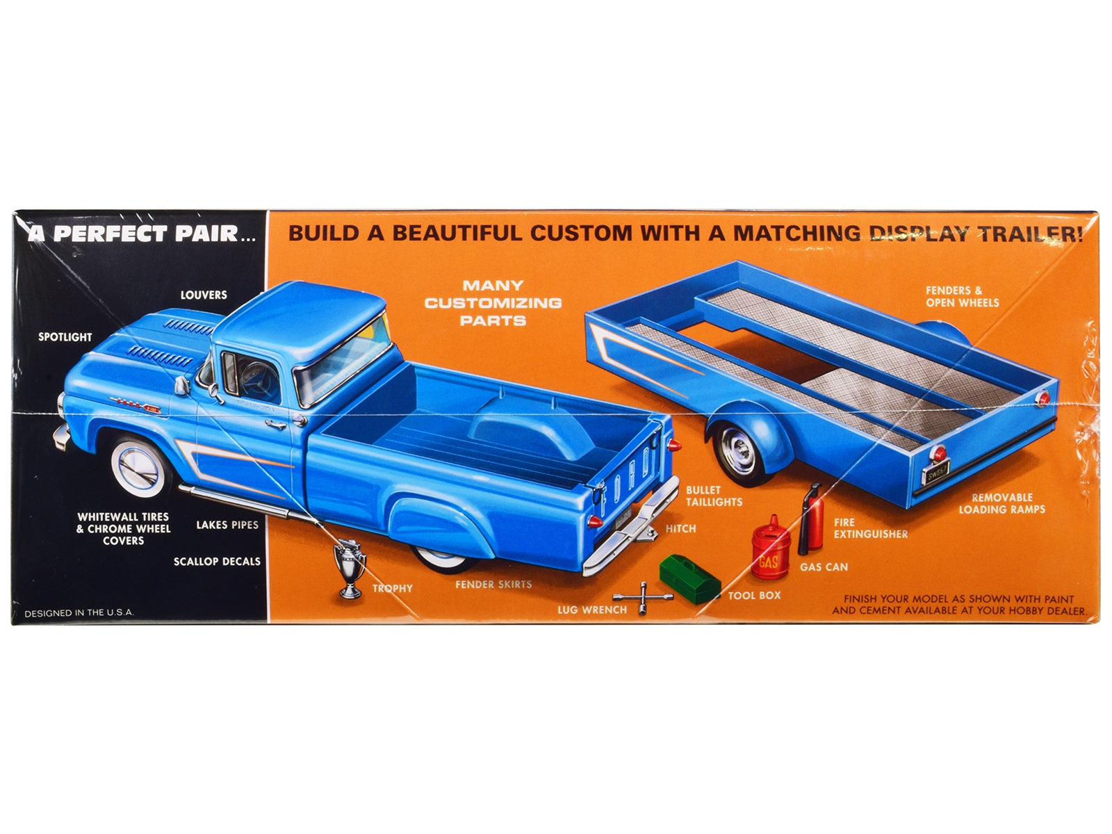 Skill 2 Model Kit 1960 Ford F-100 Pickup Truck with Trailer 3-in-1 Kit 1/25 Scale Model by AMT AMT