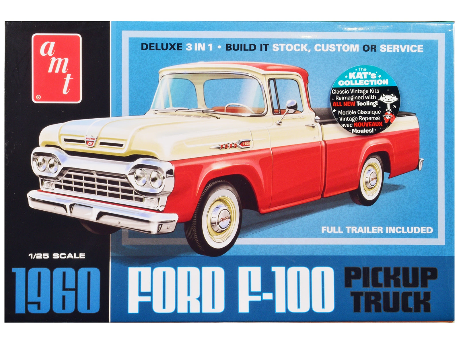 Skill 2 Model Kit 1960 Ford F-100 Pickup Truck with Trailer 3-in-1 Kit 1/25 Scale Model by AMT AMT