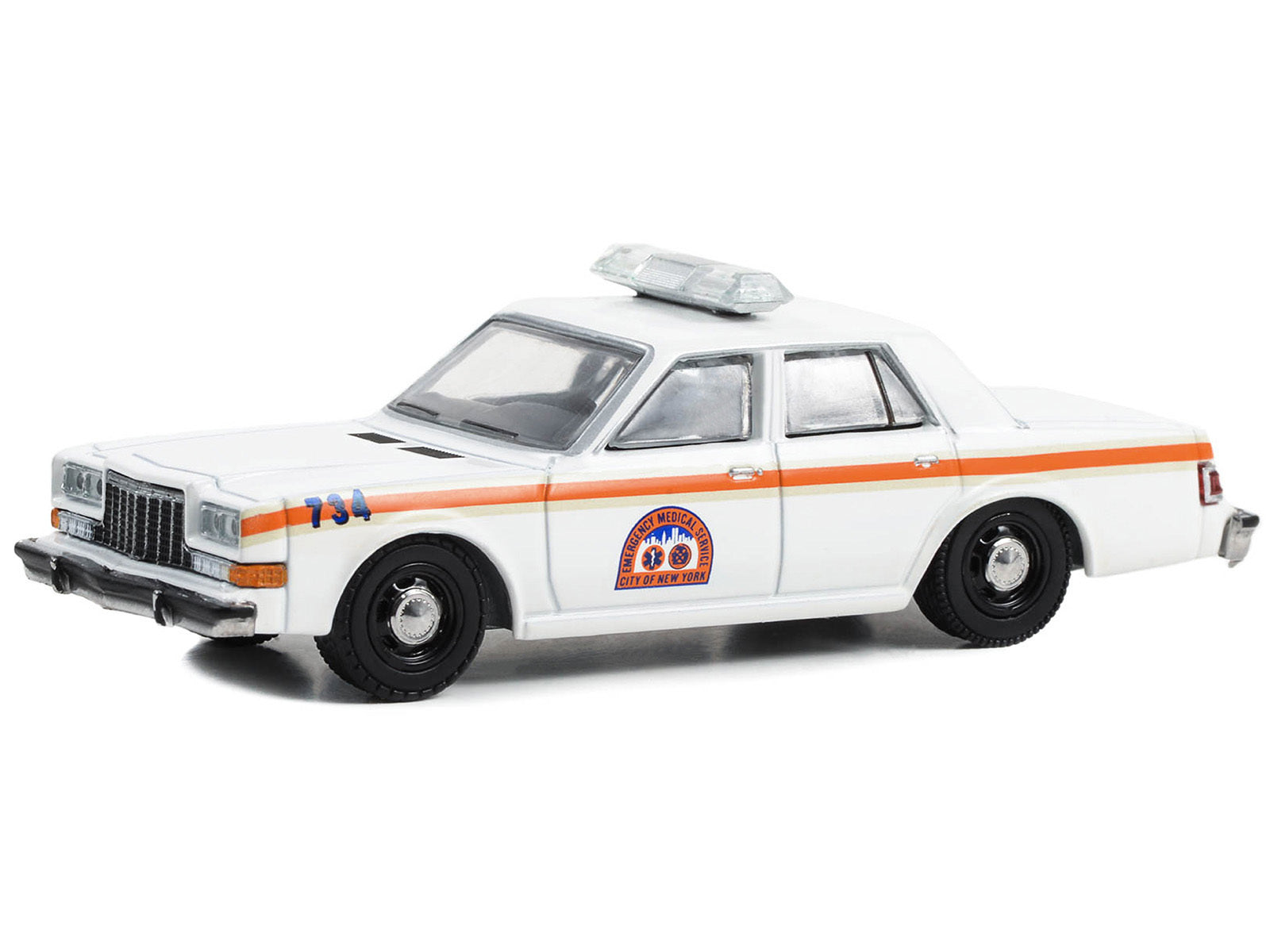 1983 Dodge Diplomat "NYC EMS (City of New York Emergency Medical Service)" White with Orange Stripes "First Responders - Hobby Exclusive" Series 1/64 Diecast Model Car by Greenlight Greenlight