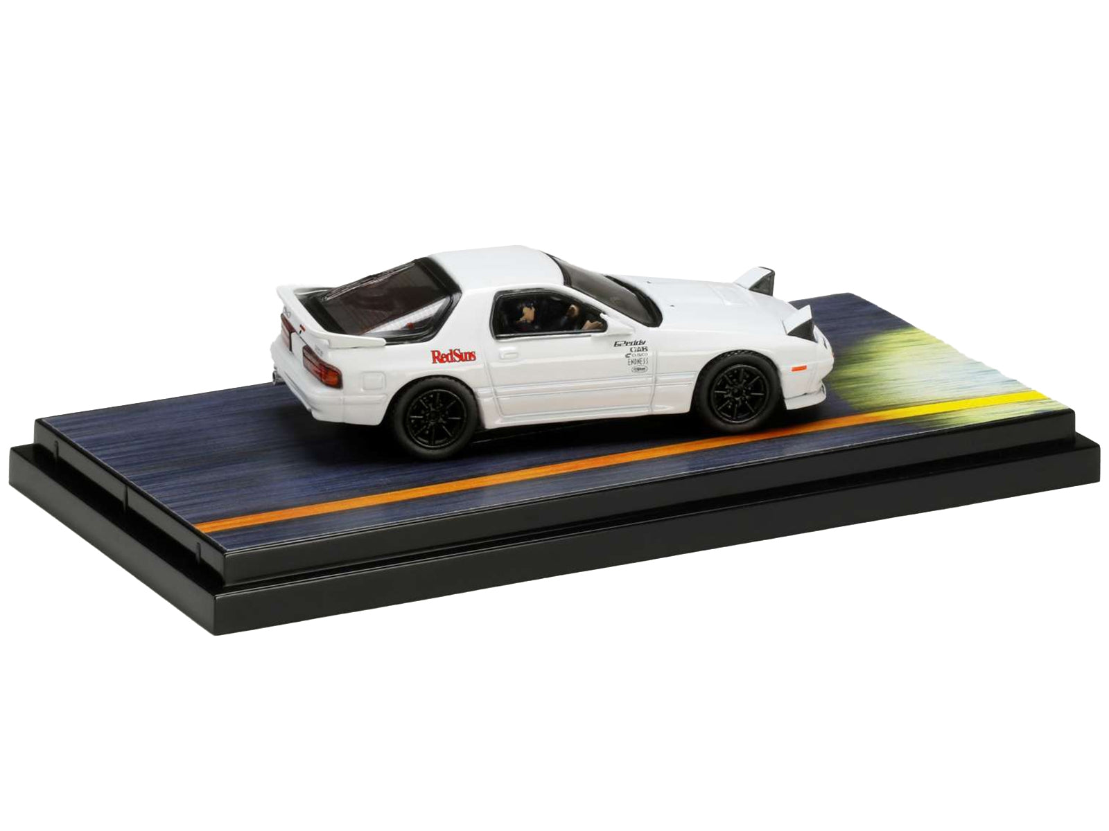 Mazda RX-7 (FC3S) RHD (Right Hand Drive) White "RedSuns" with Ryosuke Takahashi Driver Figure "Initial D" (1995-2013) Manga 1/64 Diecast Model Car by Hobby Japan Hobby Japan