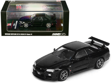 Nissan Skyline GT-R (R34) V-SPEC II RHD (Right Hand Drive) Black 1/64 Diecast Model Car by Inno Models Inno Models