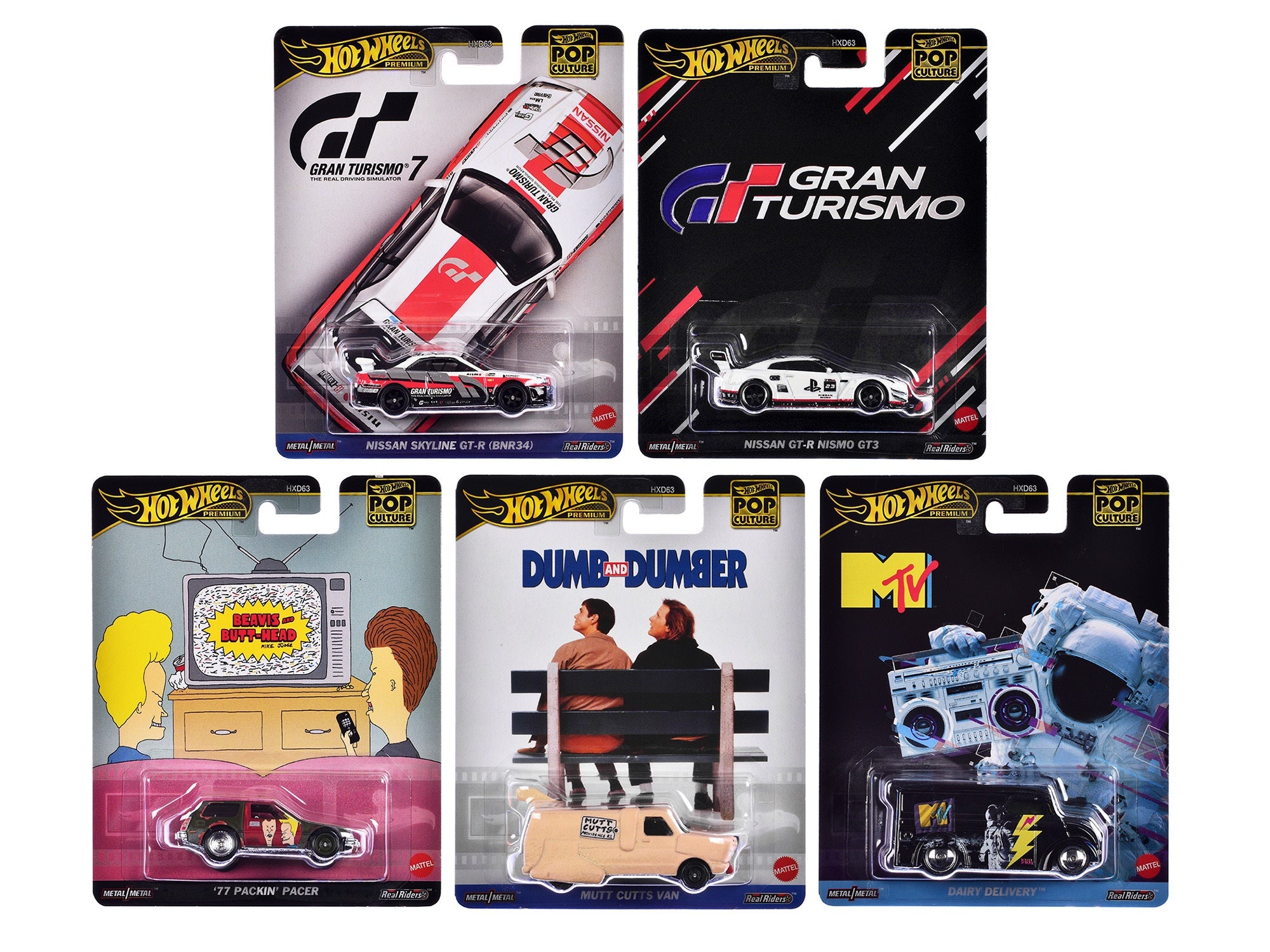 "Pop Culture 2024" 5 piece Set C "Premium Series" Diecast Model Cars by Hot Wheels Hotwheels