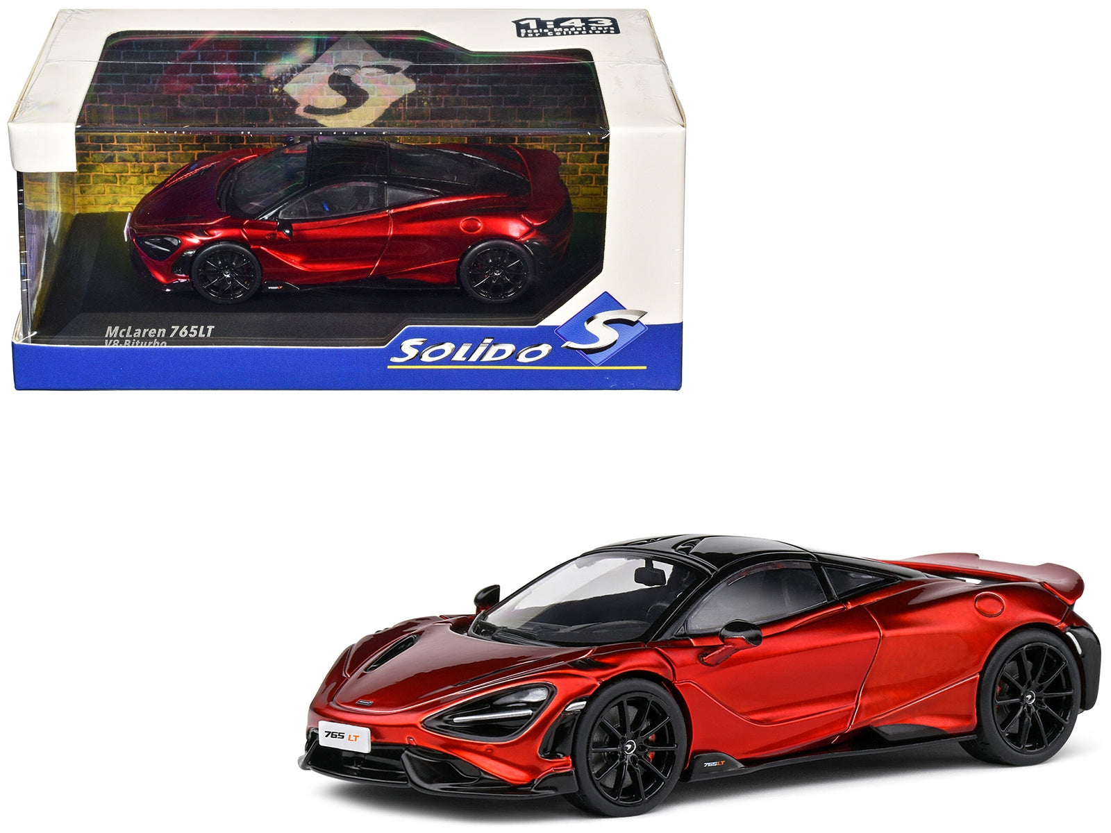 2020 McLaren 765 LT Volcano Red Metallic with Black Top 1/43 Diecast Model Car by Solido Solido