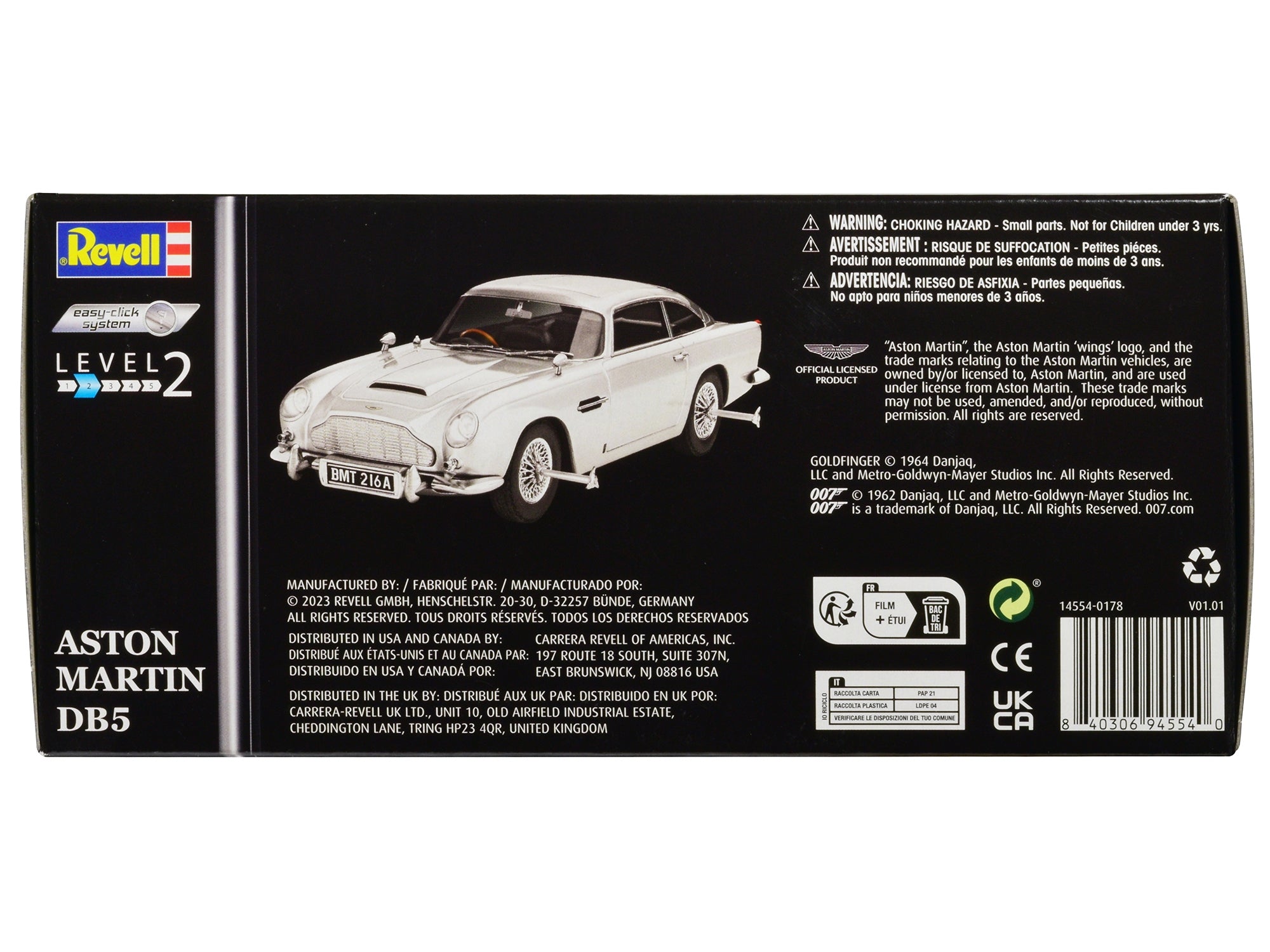 Level 2 Easy-Click Model Kit Aston Martin DB5 James Bond 007 "Goldfinger" (1964) Movie 1/24 Scale Model by Revell Revell