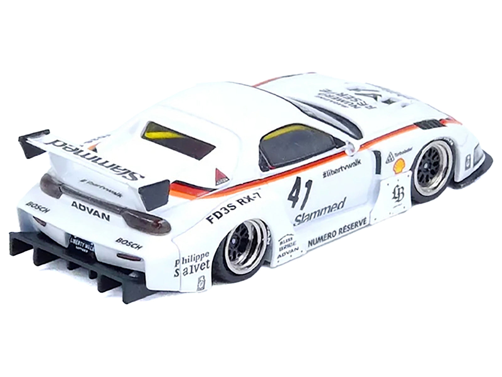 Mazda RX7 (FD3S) LB-Super-Silhouette RHD (Right Hand Drive) #41 White with Stripes and Graphics 1/64 Diecast Model Car by Inno Models Inno Models