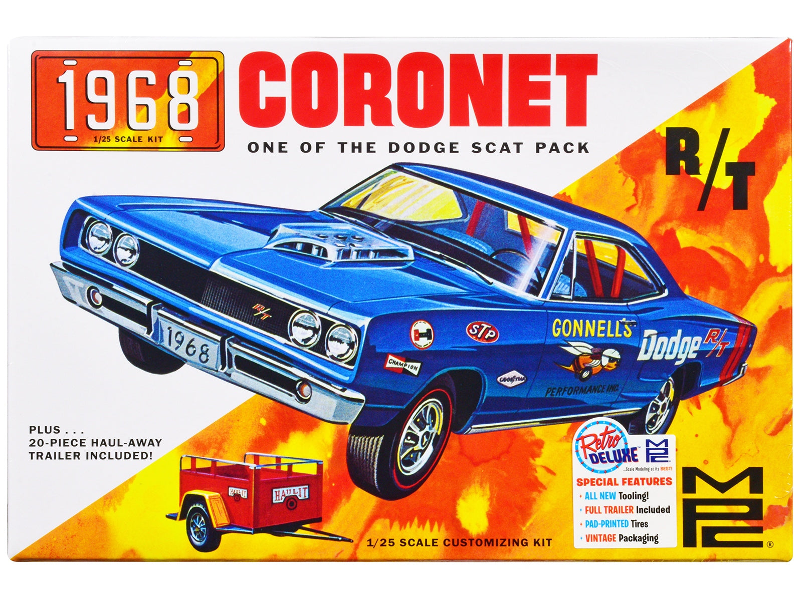 Skill 2 Model Kit 1968 Dodge Coronet Hardtop with Trailer 1/25 Scale Model by MPC MPC