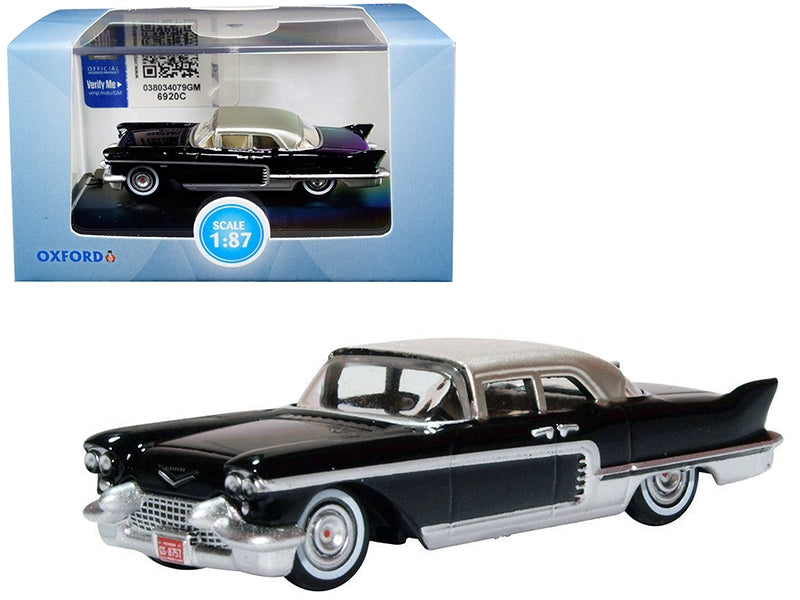 1957 Cadillac Eldorado Brougham Ebony Black with Silver Metallic Top 1/87 (HO) Scale Diecast Model Car by Oxford Diecast Oxford Diecast