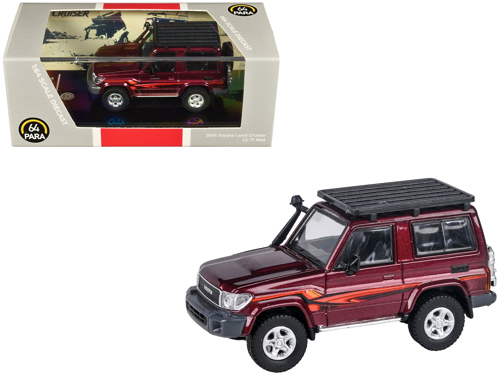 2014 Toyota Land Cruiser LC 71 Red Metallic with Graphics 1/64 Diecast Model Car by Paragon Models Paragon