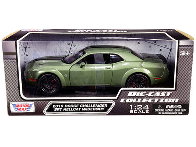 2018 Dodge Challenger SRT Hellcat Widebody Green Metallic with Black Stripes 1/24 Diecast Model Car by Motormax Motormax