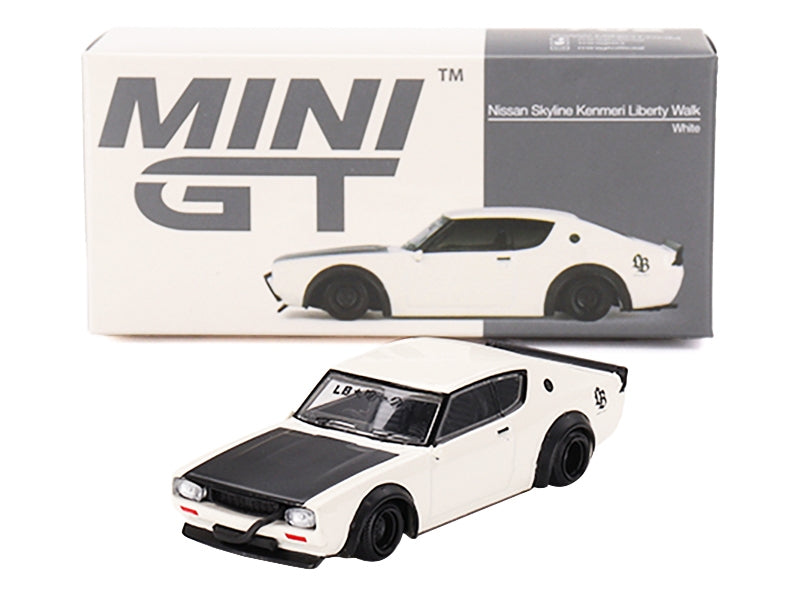 Nissan Skyline Kenmeri "Liberty Walk" RHD (Right Hand Drive) White with Matt Black Hood Limited Edition to 9600 pieces Worldwide 1/64 Diecast Model Car by Mini GT Mini GT