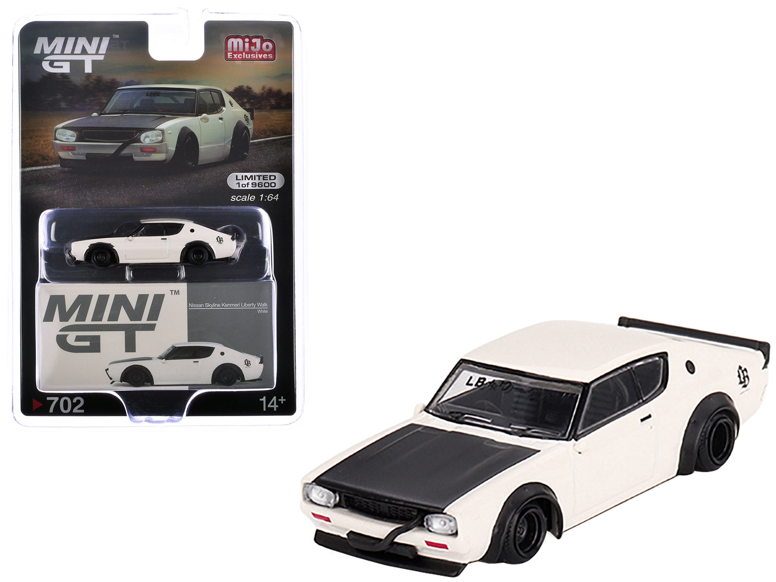 Nissan Skyline Kenmeri "Liberty Walk" RHD (Right Hand Drive) White with Matt Black Hood Limited Edition to 9600 pieces Worldwide 1/64 Diecast Model Car by Mini GT Mini GT