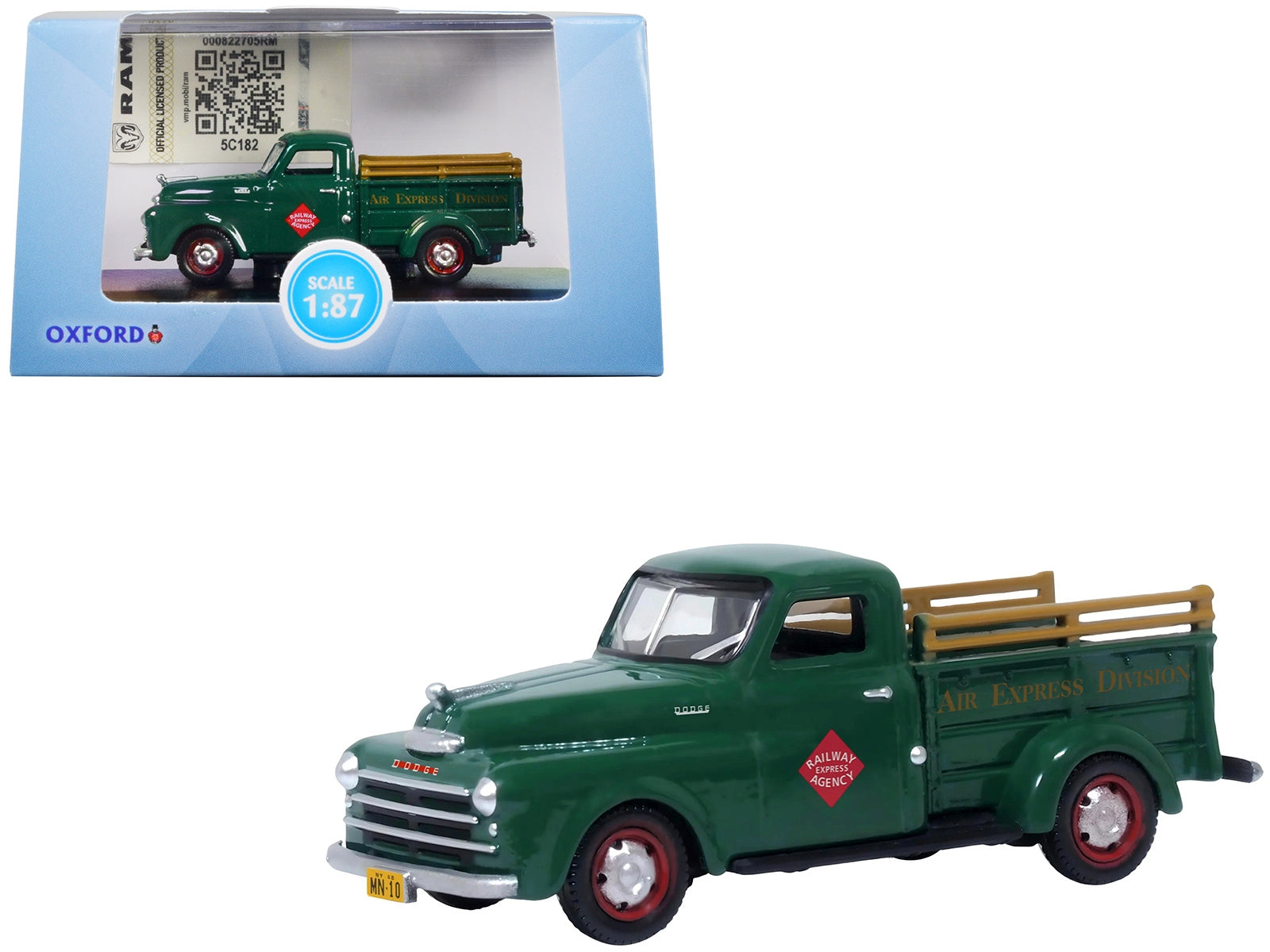 1948 Dodge B-1B Pickup Truck Green "Railway Express Agency" 1/87 (HO) Scale Diecast Model Car by Oxford Diecast Oxford Diecast