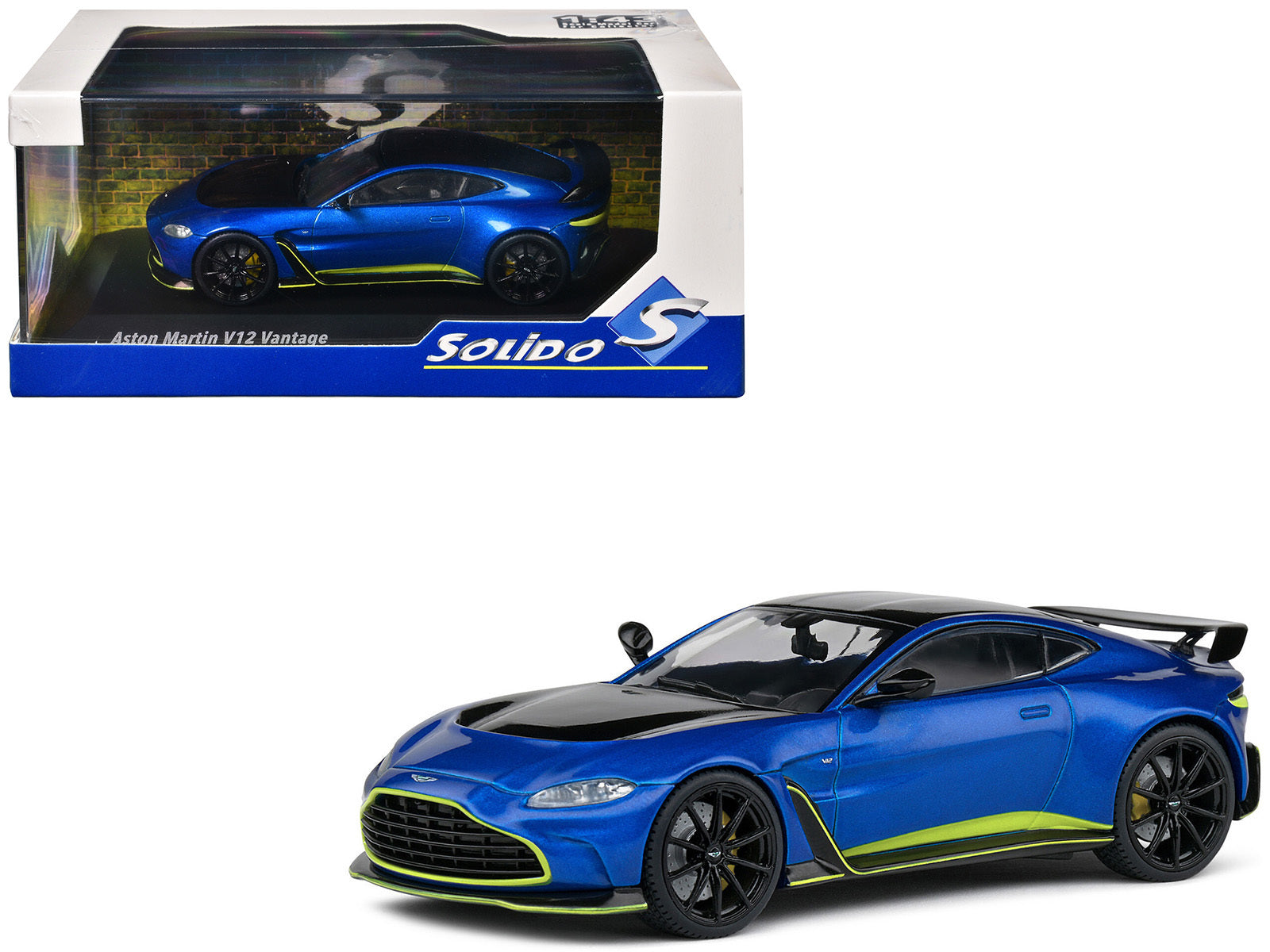 Aston Martin V12 Vantage Blue Metallic with Black Hood and Top 1/43 Diecast Model Car by Solido Solido