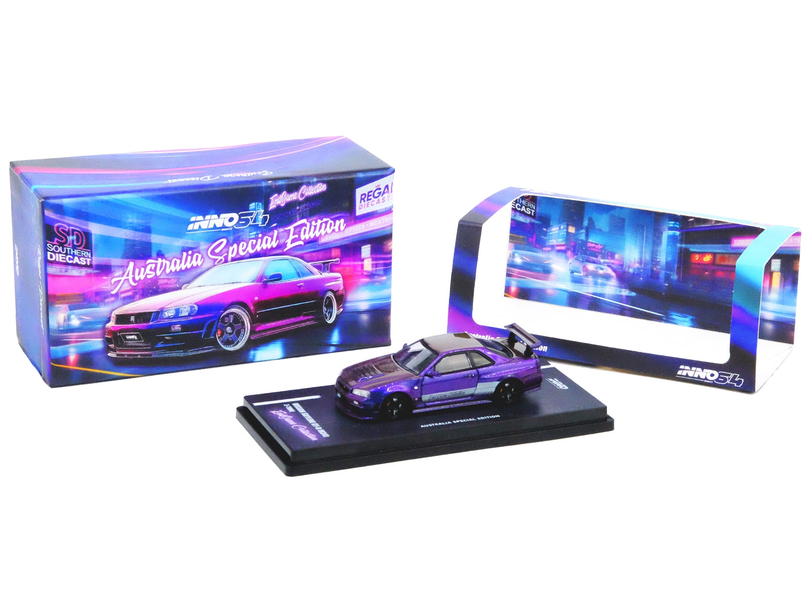 Nissan Skyline GT-R (R34) Z-Tune RHD (Right Hand Drive) Purple Metallic "EndGame Collection - Australia Special Edition" 1/64 Diecast Model Car by Inno Models Inno Models