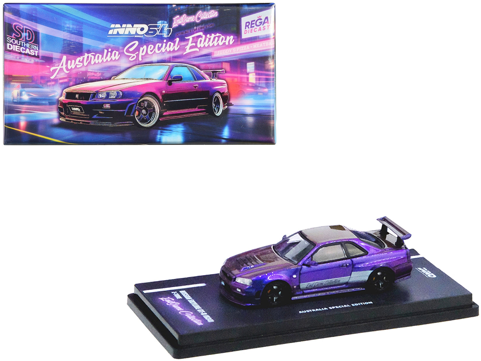 Nissan Skyline GT-R (R34) Z-Tune RHD (Right Hand Drive) Purple Metallic "EndGame Collection - Australia Special Edition" 1/64 Diecast Model Car by Inno Models Inno Models