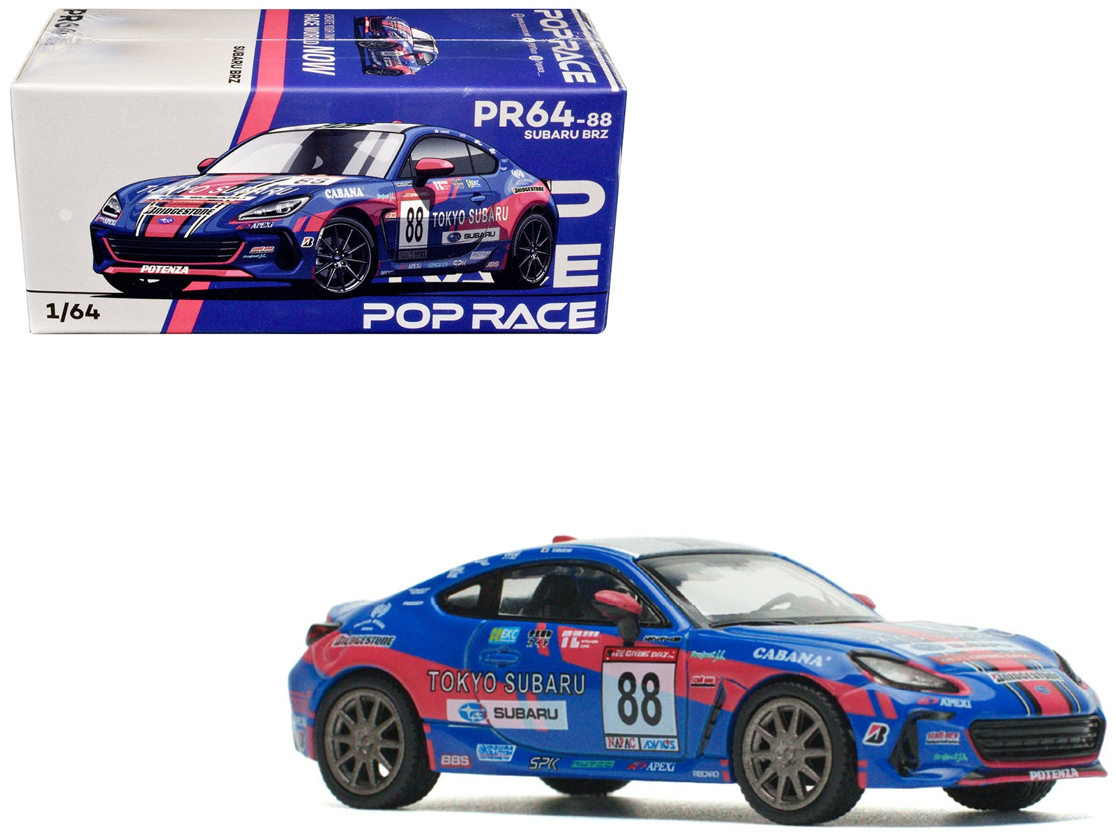 Subaru BRZ #88 Blue with Graphics "Tokyo Subaru Racing" 1/64 Diecast Model Car by Pop Race Pop Race