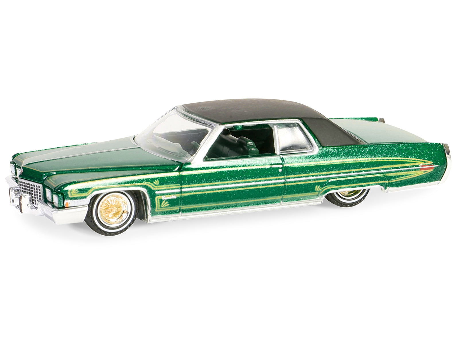 1971 Cadillac Coupe DeVille Lowrider Green Metallic with Black Top and Green Interior "California Lowriders" Series 5 1/64 Diecast Model Car by Greenlight Greenlight