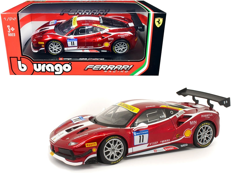 Ferrari 488 Challenge #11 Candy Red with White Stripes "Ferrari Racing" 1/24 Diecast Model Car by Bburago Bburago