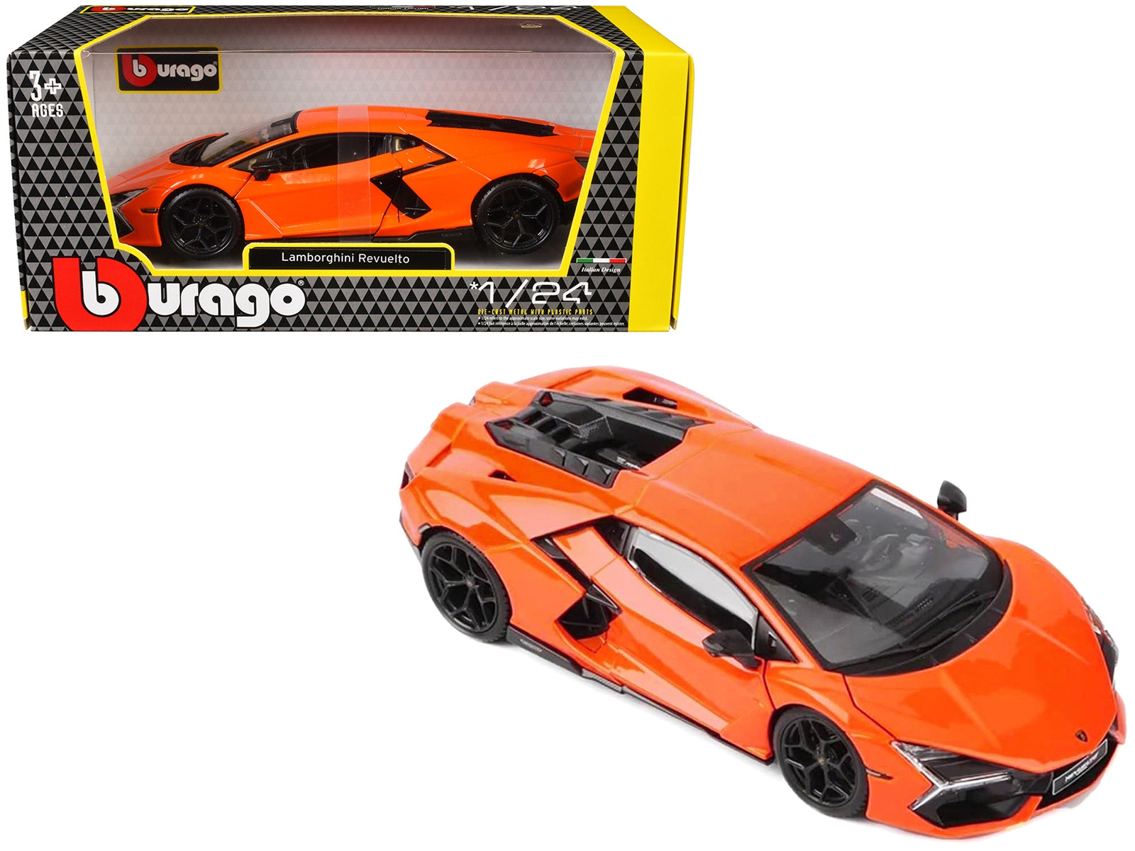 Lamborghini Revuelto Orange "Italian Design" Series 1/24 Diecast Model Car by Bburago Bburago