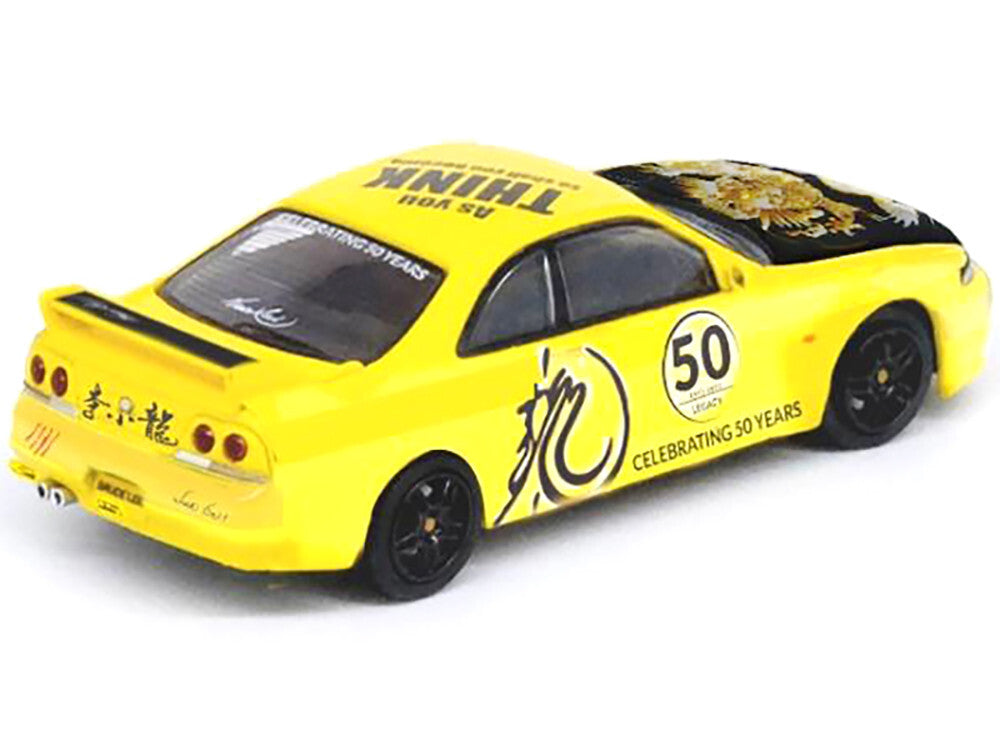 Nissan Skyline GT-R (R33) RHD (Right Hand Drive) Yellow with Black Hood "Bruce Lee Legacy 50 Year Anniversary" 1/64 Diecast Model Car by Inno Models Inno Models