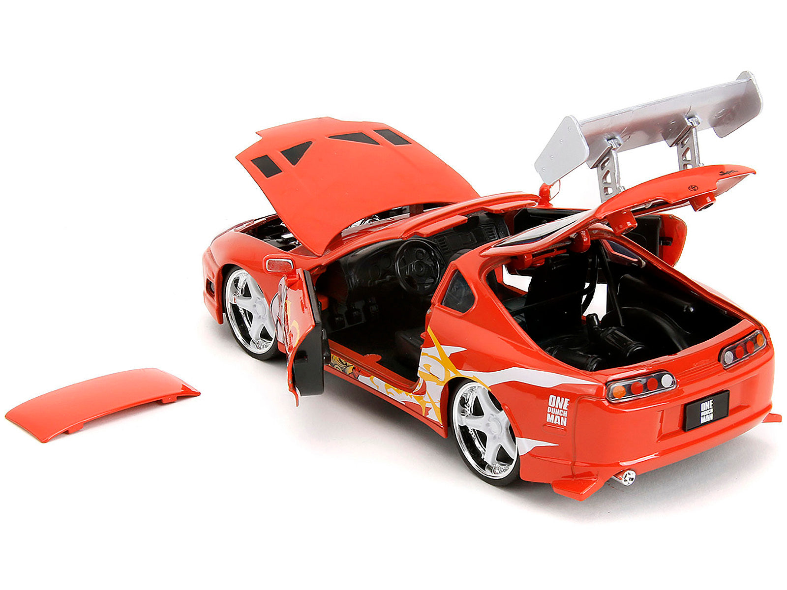 1995 Toyota Supra Red with Graphics and Saitama Diecast Figure "One Punch Man" (2015-2019) TV Series 1/24 Diecast Model by Jada Jada