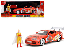 Load image into Gallery viewer, 1995 Toyota Supra Red with Graphics and Saitama Diecast Figure &quot;One Punch Man&quot; (2015-2019) TV Series 1/24 Diecast Model by Jada Jada
