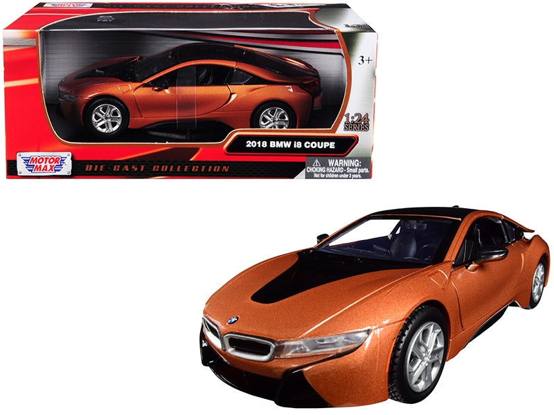 2018 BMW i8 Coupe Metallic Orange with Black Top 1/24 Diecast Model Car by Motormax Motormax