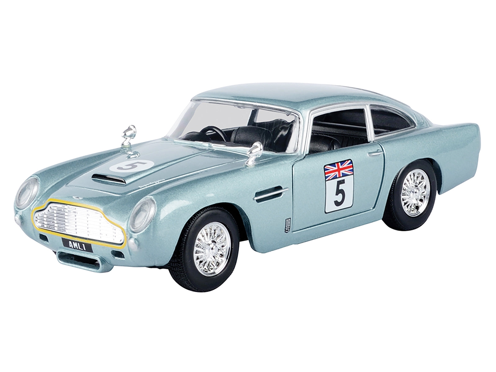 Aston Martin DB5 RHD (Right Hand Drive) #5 Light Blue Metallic "GT Racing" Series 1/24 Diecast Model Car by Motormax Motormax