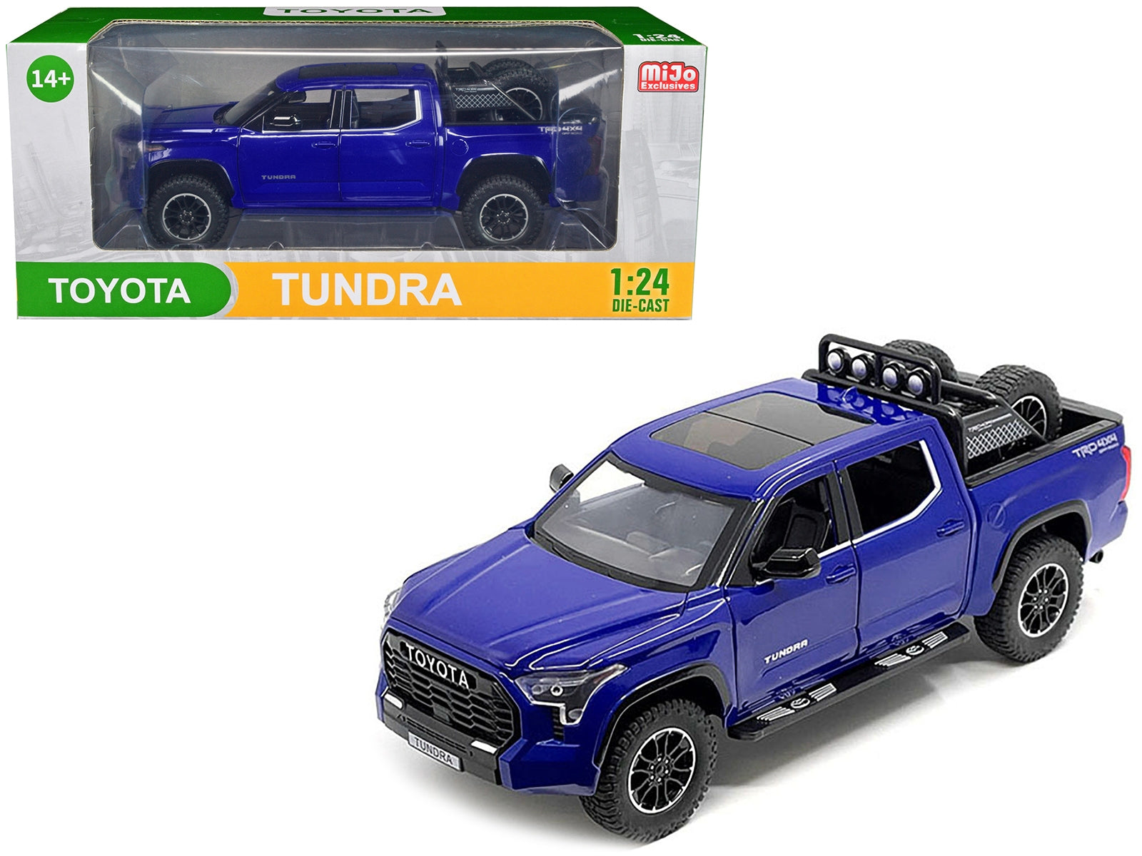 2023 Toyota Tundra TRD 4x4 Pickup Truck Blue Metallic with Sunroof and Wheel Rack 1/24 Diecast Model Car Other