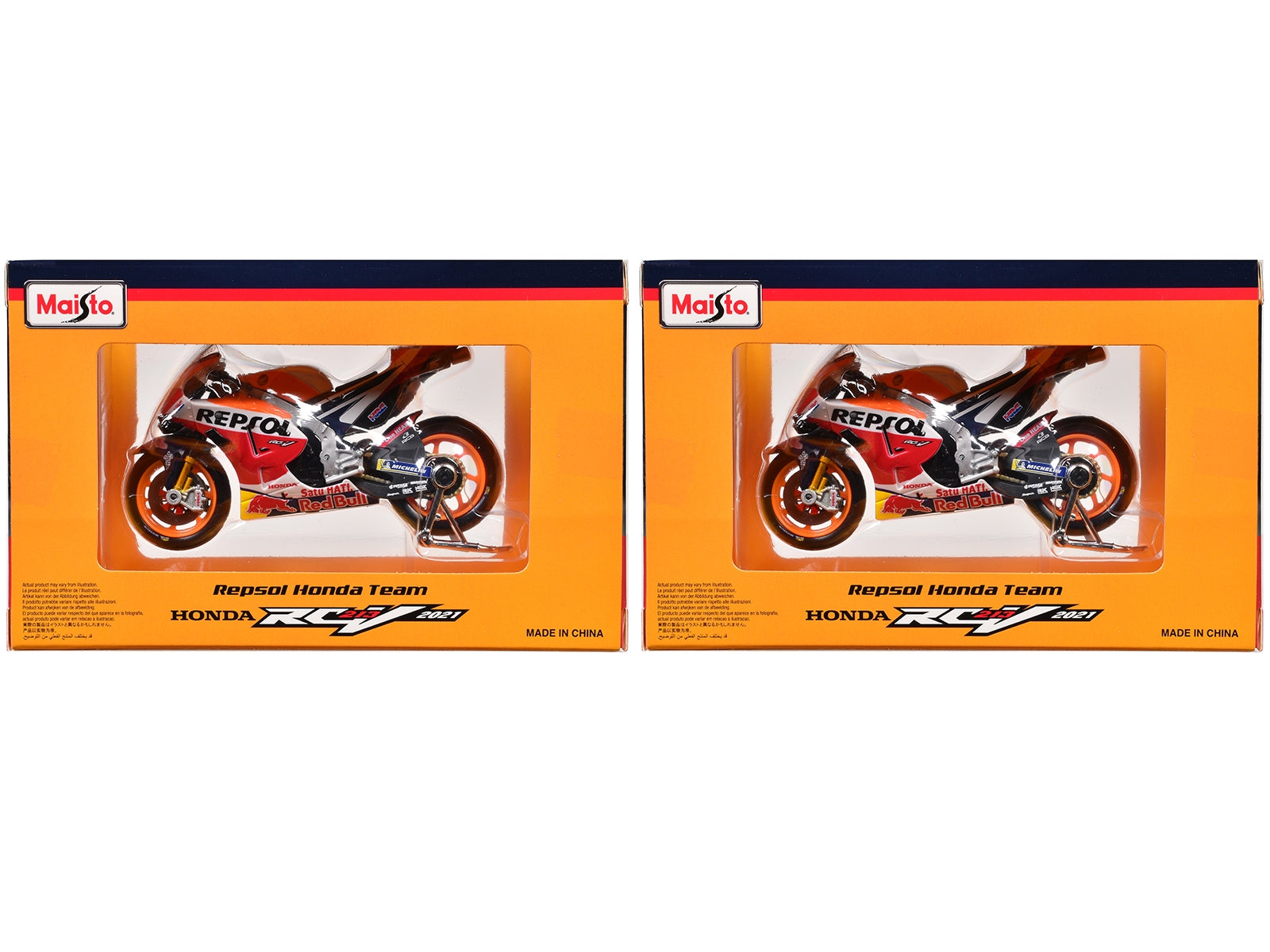 Honda RC213V #44 Pol Espargaro and #93 Marc Marquez "Repsol Honda Team" "MotoGP World Championship" (2021) Set of 2 Motorcycles 1/18 Diecast Models by Maisto Maisto