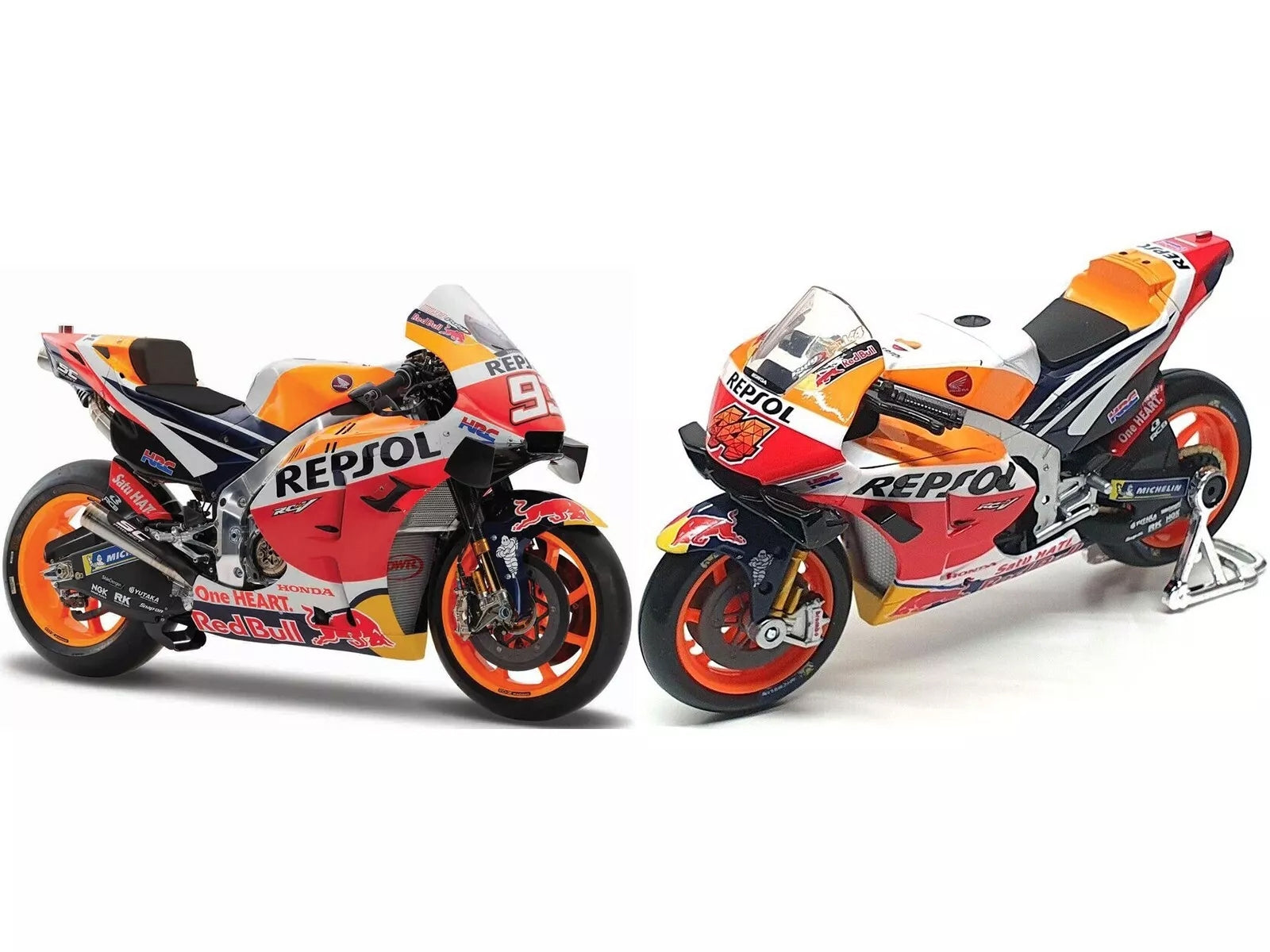 Honda RC213V #44 Pol Espargaro and #93 Marc Marquez "Repsol Honda Team" "MotoGP World Championship" (2021) Set of 2 Motorcycles 1/18 Diecast Models by Maisto Maisto