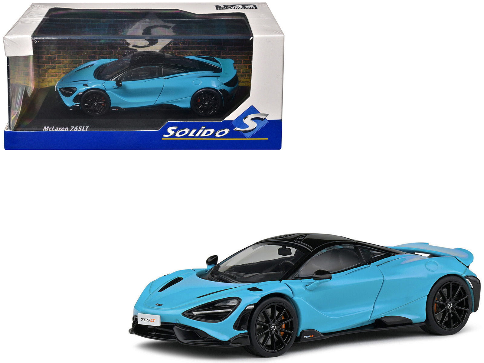 2020 McLaren 765 LT Curacao Blue with Black Top 1/43 Diecast Model Car by Solido Solido